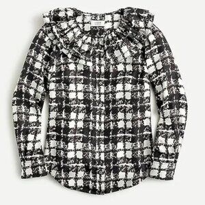 J Crew Collection Silk Twill Ruffle-collar Top in Plaid NWT Sz M